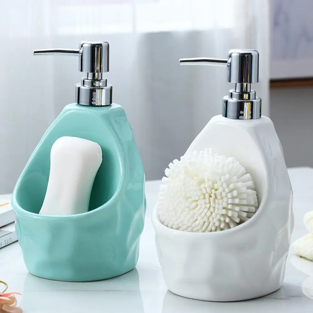 Керамический диспенсер для жидкого мыла шампунь гель для душа диспенсер для мыла с держателем губки, идеально подходит для кухни или ванной комнаты