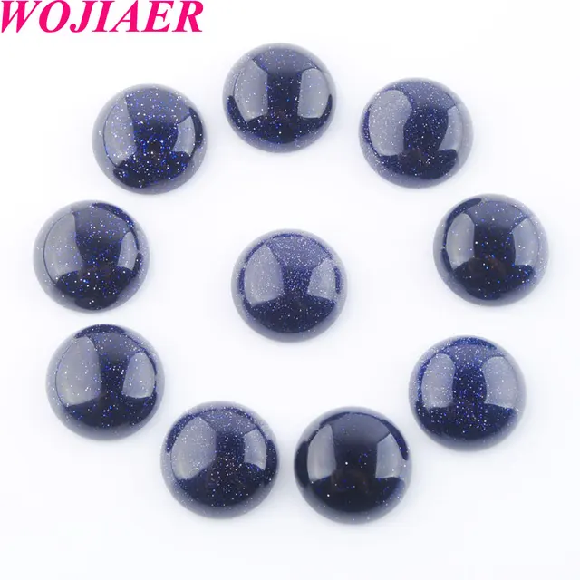 Wojiaer azul areia redonda 16mm cabochon contas de pedra natural cura grânulo apto para mulheres homens diy jóias artesanais 10 pçs pu8235