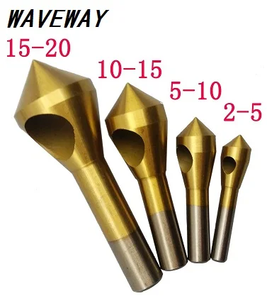 4pcs/ Set Titanium Countersink Deburring Drill Taper Hole Cutter Steel/Aluminum Countersunk Head Chamfering Tools 2-5-10-15-20