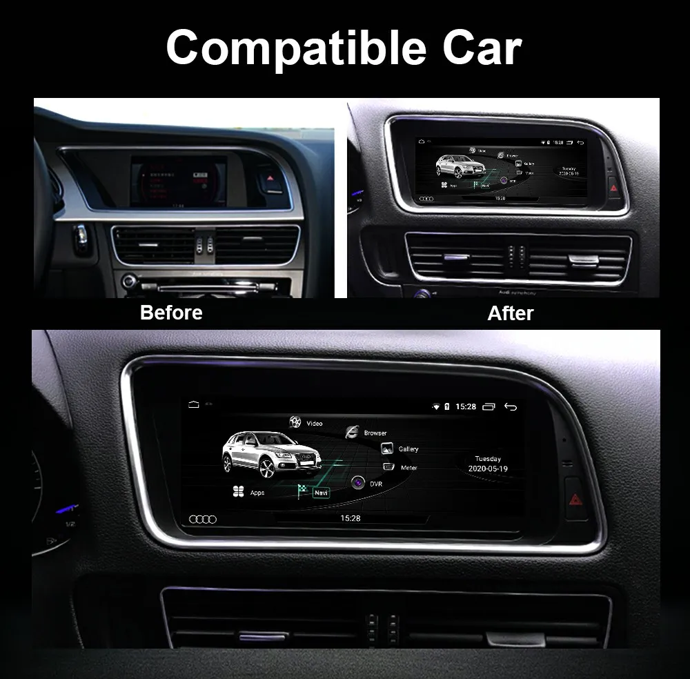 8.8 8 코어 안드로이드 13 시스템 자동차 라디오 스테레오 아우디 Q5 2009-2016 WIFI 4G 8 + 128GB Carplay BT 터치 스크린 GPS Navi 수신기
