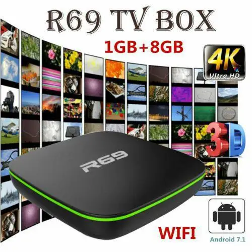 R69 Android 7,1 Smart tv Box 1 Гб++ 8 четырехчетырехъядерный Wi-Fi H.265 4K видео медиаплеер 3D игры и видео высокой четкости