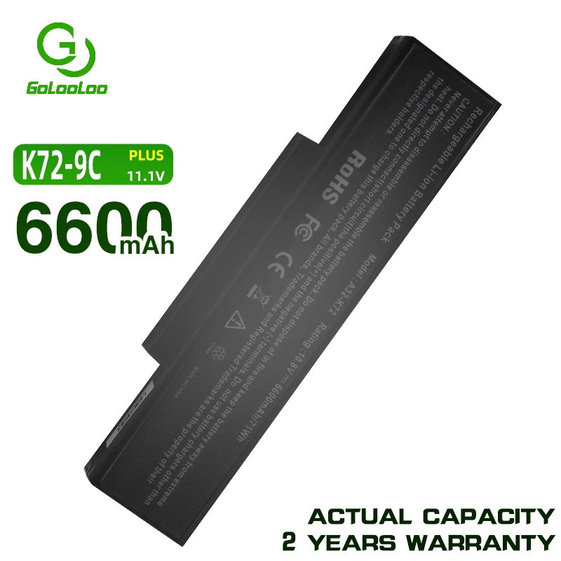 Golooloo 9 ячеек 6600 мАч аккумулятор для ноутбука ASUS A32-K72 A72 A72D A72DR A72F A72J A72JK A72JR A32-N71 K72 K72D
