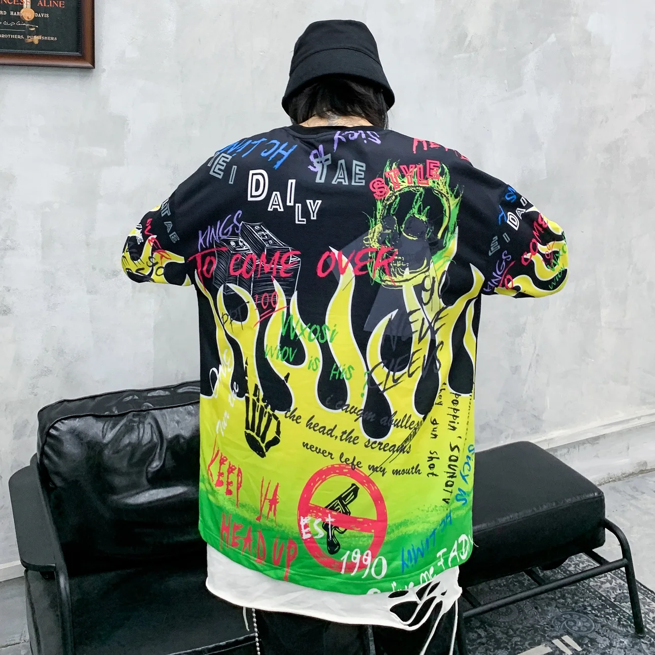 Harajuku flame Граффити футболка толстовка мужская хип хоп Короткие рукава уличная