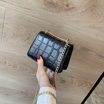 

PU Fashion Women Bags 2020 Summer New Crocodile Pattern Handbag Shoulder Messenger Chain Lock Small Square Bag Wholesale