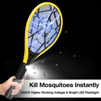 

Electric Fly Mosquito Racket 3 Layer Mesh Rechargeable Handheld Anti Insects Zapper Swatter Bug Swatter Killer Wiht LED Light