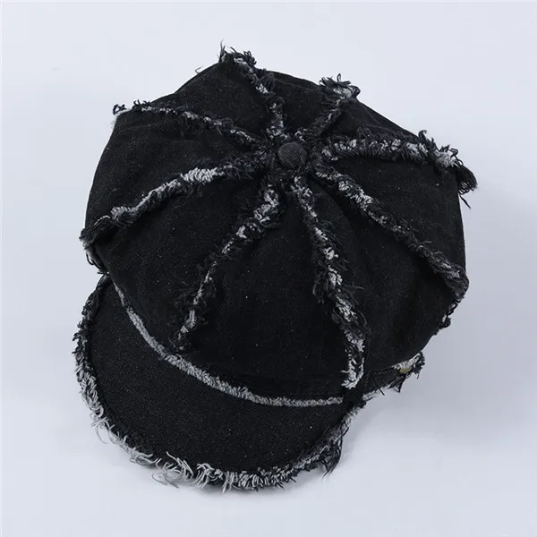 USPOP новые Восьмиугольные шляпы женские винтажные джинсовые Восьмиугольные шляпы весенние однотонные бейсболки кепки унисекс - Цвет: Черный
