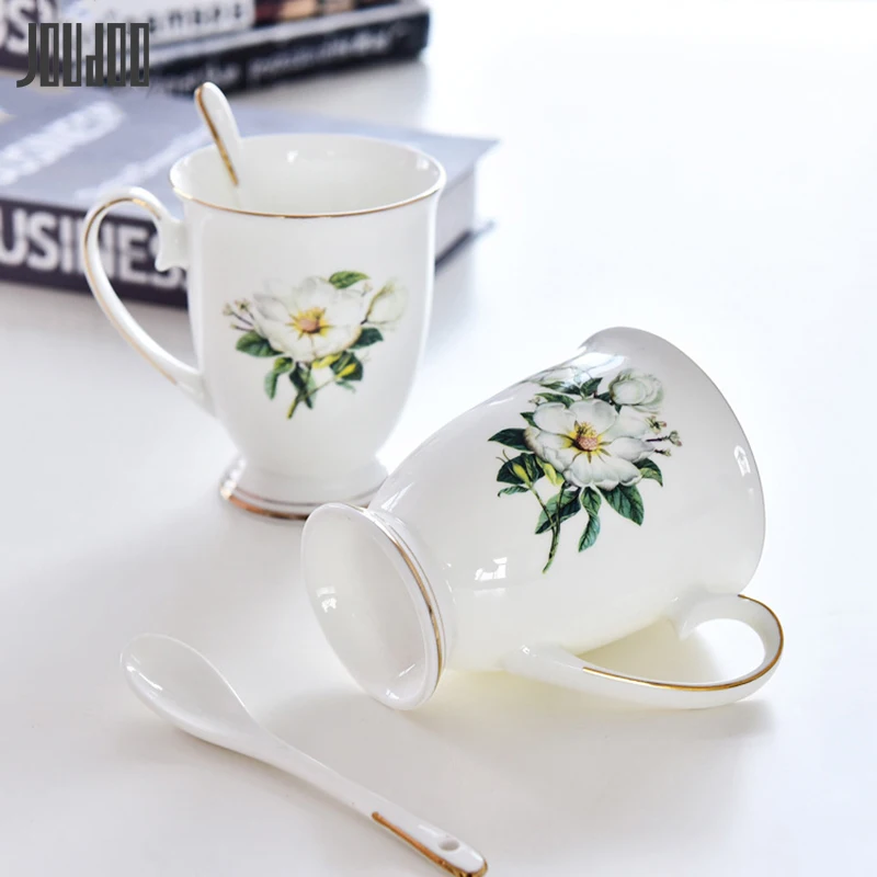 

JOUDOO 1/2/4PC 300ML Bone China Funny Coffee Mugs Porcelain Floral Painting Espresso Cups Vintage Countryside Drinkware Tea Cup