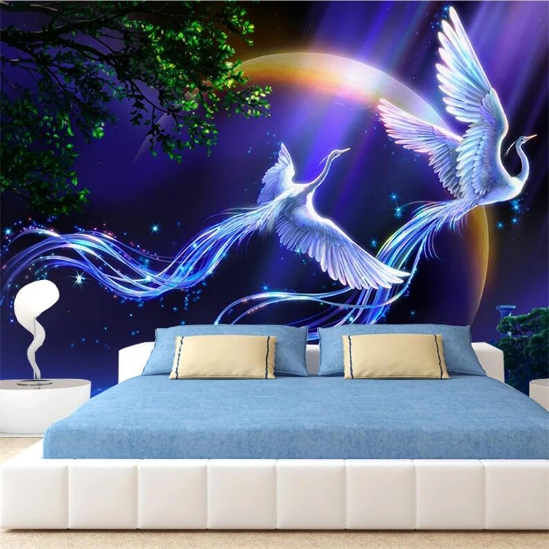 Beibehang-papel-de-parede-Beautiful-dreamy-mood-peacock-crane-living-room-background-wall-custom-large-mural