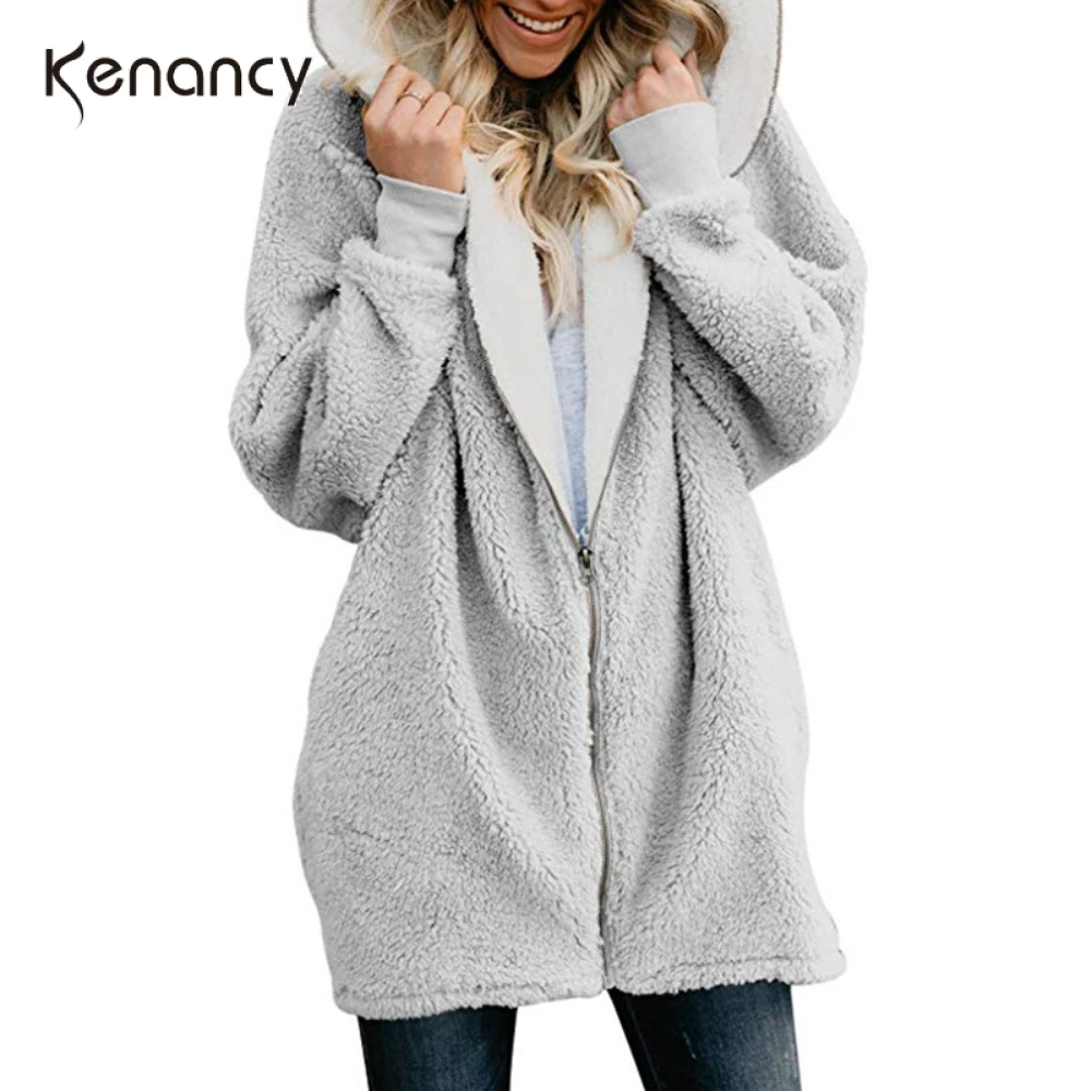

Plus Size 5XL 11 Color Women Autumn Winter Coat Hooded Pocket Zipper Fly Jacket Lamb Wool Tops Long Sleeves Warm Casual Outwear