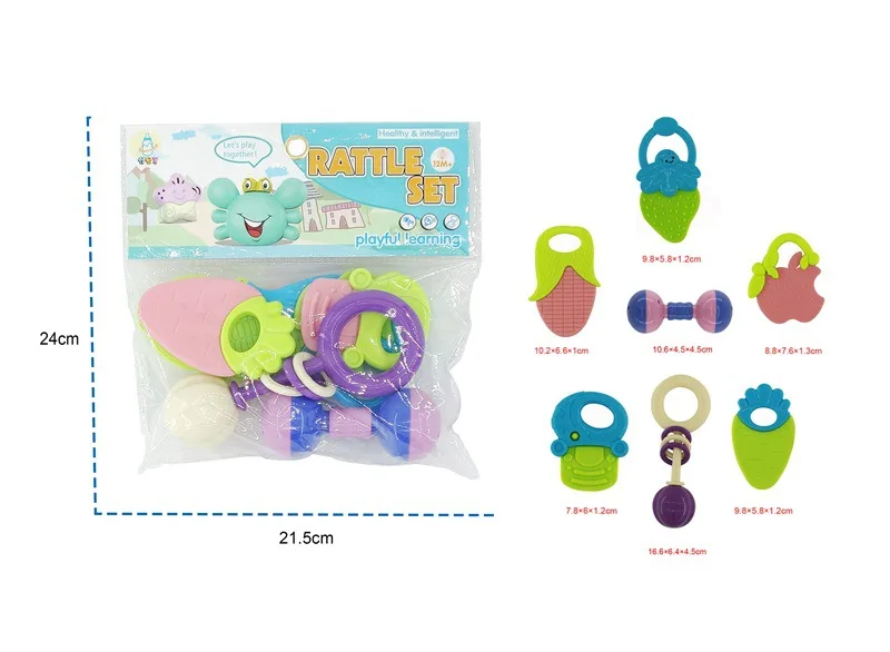 

Newborn Baby Teether Rattle 7-Piece Set Combination Infants Early Childhood Educational Hand Rattle Toy Hot Selling