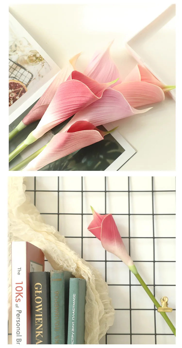 JAROWN PU 인공 꽃 칼라 릴리 무리 가짜 꽃 웨딩 부케 DIY 테이블 홈 웨딩 장식 녹색 식물 Tuin Decoratie (24)