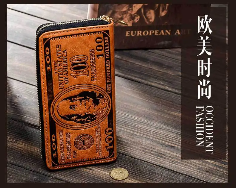 HUGWISER, новинка, американский доллар, узор, Ретро стиль, для мужчин, личность, креативная сумка, кошелек, Длинная модель, показывает, мужской Шарм, монета, карман, персонажи