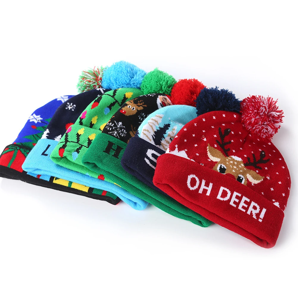 Рождественская шапка с 3 цвета светильник мягкий теплый Олени Санта-Клауса и рисунком снеговика Рождественская Шапки шапочка вязаная бини для детей и взрослых