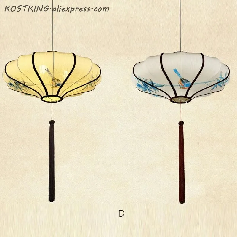 Ручная роспись круглый железный тканевый фонарь тени подвесной светильник китайский стиль фойе обеденный стол кабинет Прихожая проект