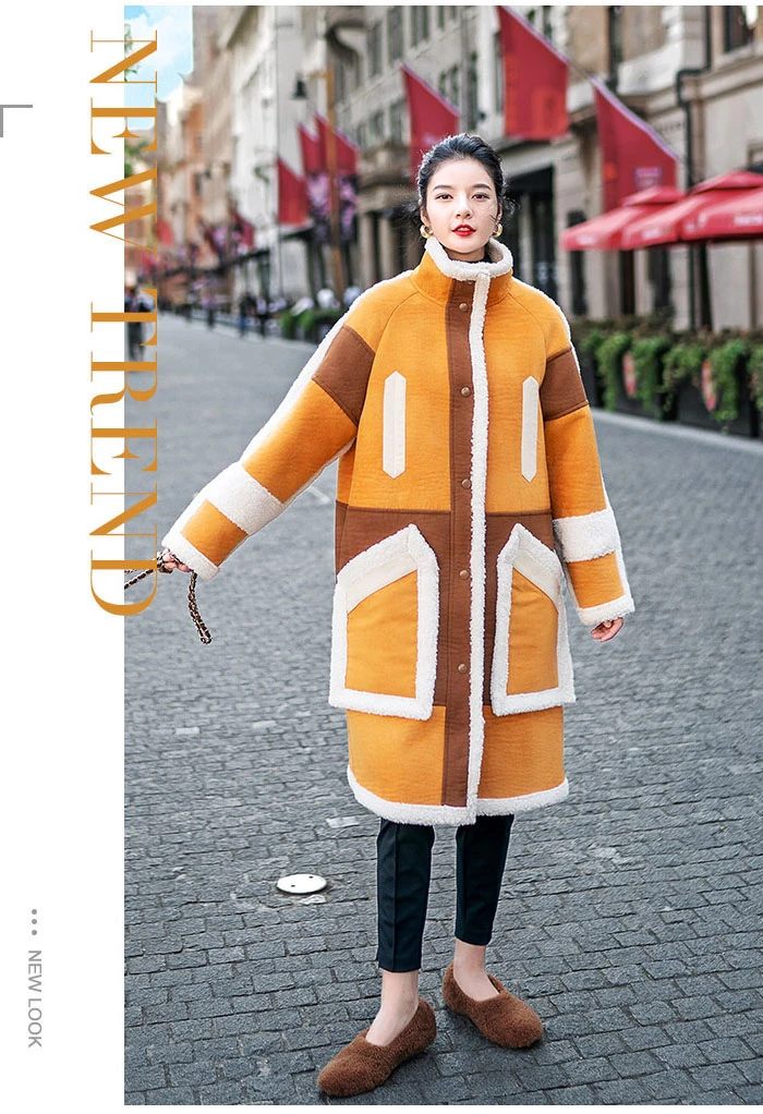 ZURICHOUSE/брендовая зимняя куртка из искусственной замши с мехом Длинная женская подкладка из овечьей шерсти модная Корейская флисовая куртка контрастного цвета