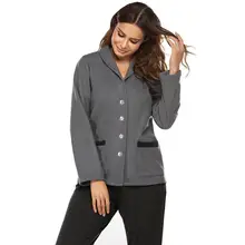 Женская ночная рубашка с отложным воротником, с длинным рукавом и карманом, пижама на пуговицах, куртка