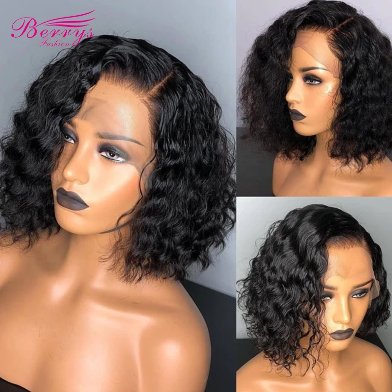 Low Cost Bob Wigs Lace-Frontal Human-Hair Curly Pre-Plucked Brazilian with Baby for Women MRlNr0yg