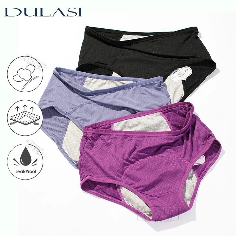 DULASI-누출 방지 생리 팬티 3 개, 생리적 바지, 여성 속옷,