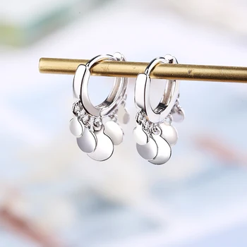 

Delicate 925 Sterling Silver Round Disc Tassel Drop Earrings Fine Jewelry for Women Authentic Dropshipping S-E893