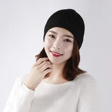 Новинка, Европейская и американская Женская Теплая Зимняя шерстяная плотная шапка, простая однотонная шапка из мягкой тонкой пряжи, вязаная шапка бини