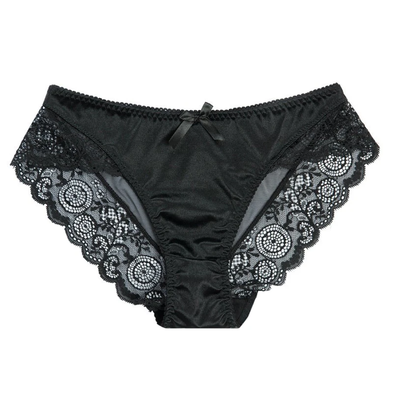 

Women Lace Stitching Transparent Mesh Solid Color Low Waist Hip Shaping Briefs Sweet Sexy Panties