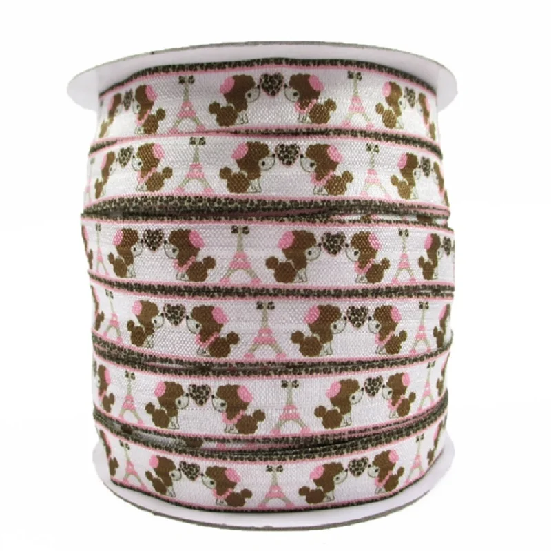 

50yards 5/8" 16mm cartoon Printed Folded over elastic FOE for Headwear Hairband Decoration DIY Sewing Crafts