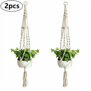 

2PCS Plant Hanger Flower Pot Plant Holder Large 4 Leg Macrame Jute W/ 2PC Hooks Handmade Macrame Hanging Plant Holder Home Decor