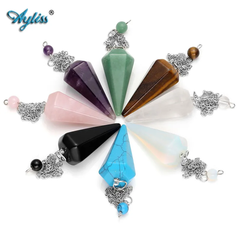 

Ayliss Wholesale Gem Stone Pendulums for Dowsing Faceted Wicca Crystal Pendulum Pendulos Healing Reiki Yoga Chakra Pendant 8 Pcs