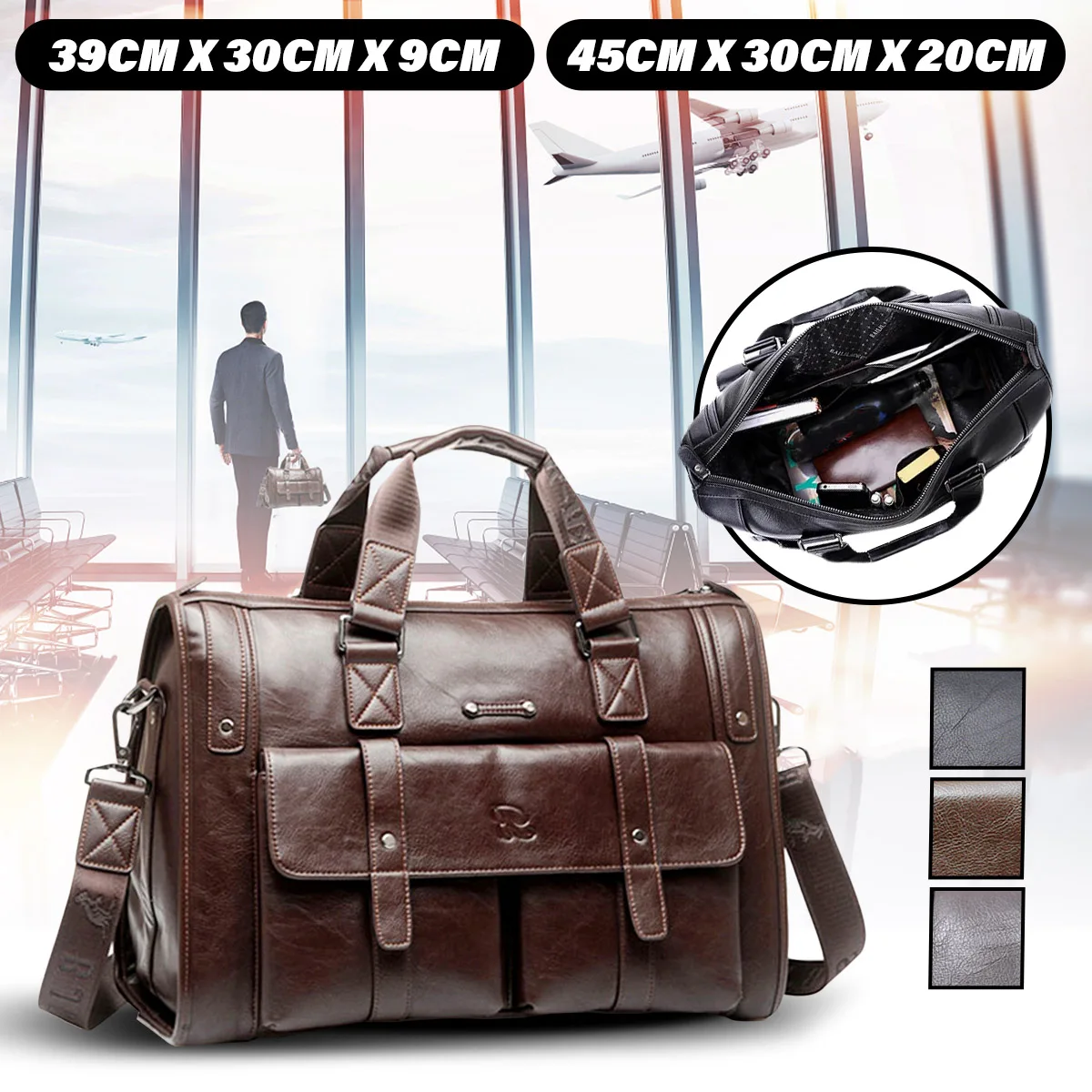 2018 New Business Men's Leather Handbag Briefcase Bag Laptop Shoulder Bags 