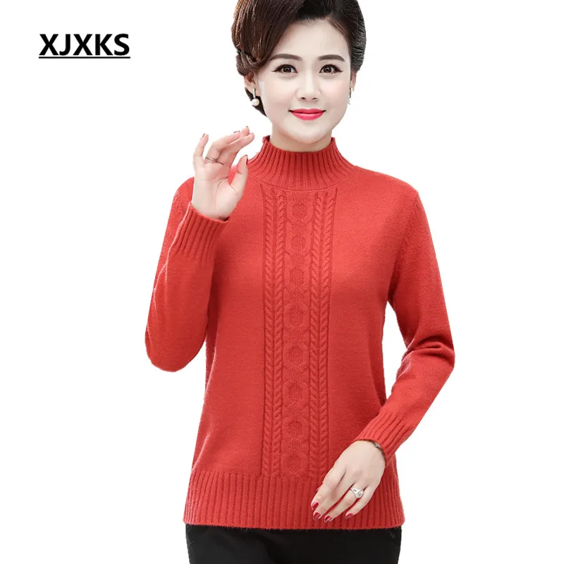 

XJXKS High elasticity slim women's sweater 2019 autumn winter new high quality cashmere knitted women turtleneck sweater pullover
