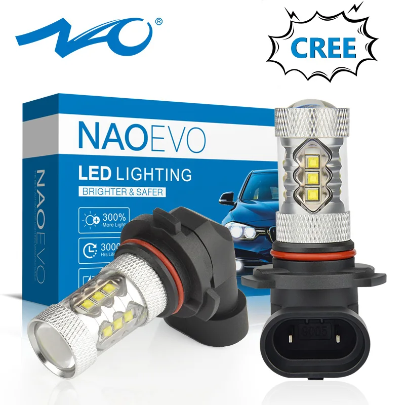 Online NAO H11 led 9005 HB3 9006 HB4 luces de niebla H8 H10 12V 16SMD CREE Chip DRL 1600lm coche LED H9 80W bulbo Auto 6000K de la lámpara blanca