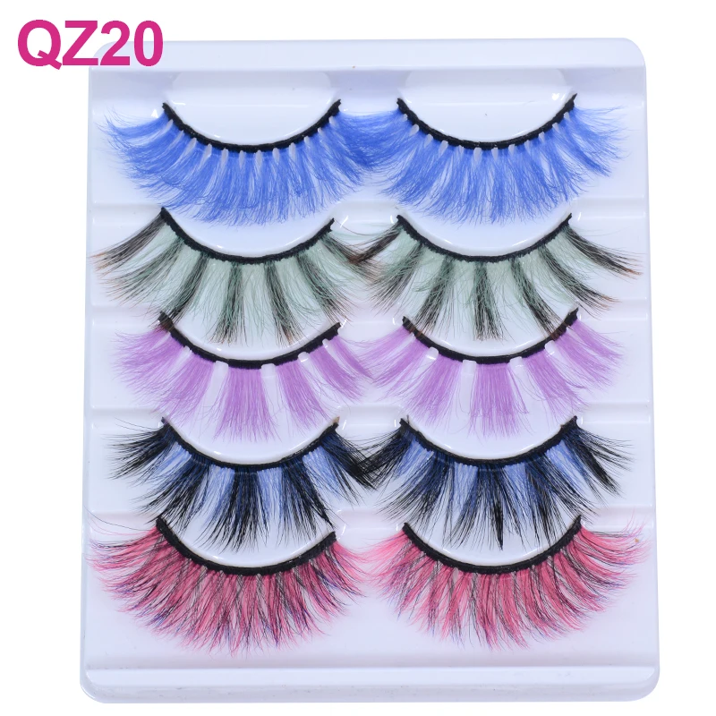 OKAYLASH 5 Pairs Bundle Colored 3D Mink Eyelashes Red Pink Blue Mix Colors Lash Set Rainbow Cilias Eyelash Extension Eyelash Extensions Eyelash Extension Lashes Fake Eyelashes False Eyelashes