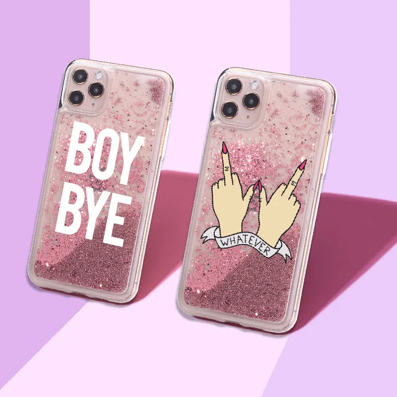 Boy Bye Girls Shine Sparkle Liquid Real Glitter Phone Case Fundas Cover
