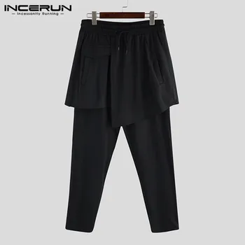 

Fashion Men Harem Pants Joggers Solid Color 2020 Streetwear Irregular Trousers Punk Style Elastic Waist Men Skirts Pants INCERUN