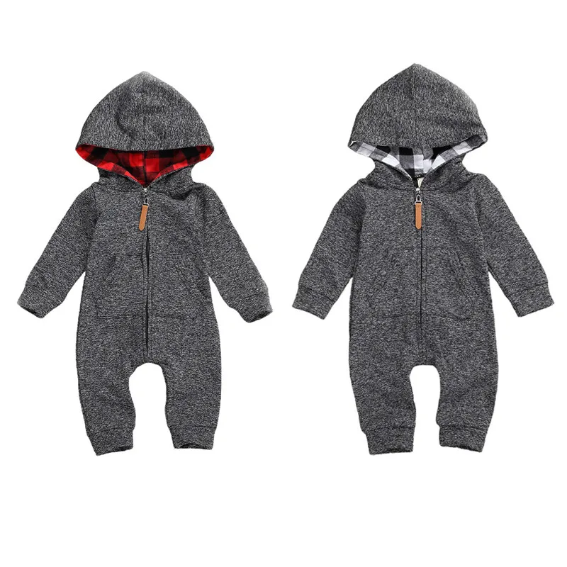 

Infant Baby Boys Girls Hoodie Jumpsuit Zipper Long Sleeve Creepers Spring Autumn Romper Outfit with Pocket
