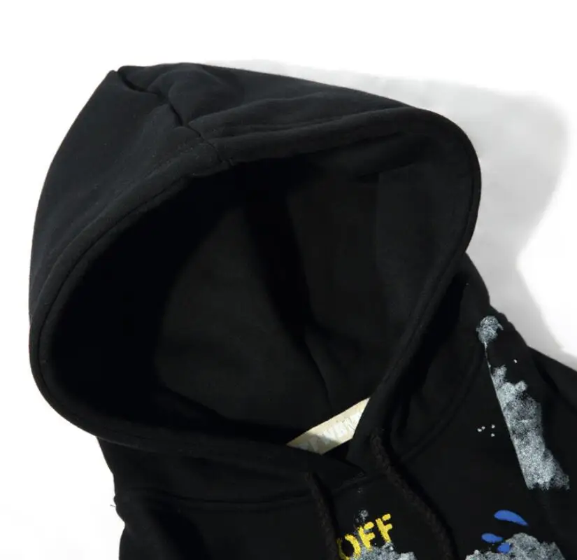Граффити брызги чернил стрела 19ss Off-White OW Мужчины Женщины Осень Зима Мода хлопок свободная толстовка с капюшоном куртка