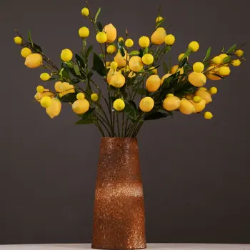 

1PCS 92CM Simulation Green Plant Artificial Fruit Fake Flower Wholesale Yellow Berry Simulation Lemon Fruit Tree Branch