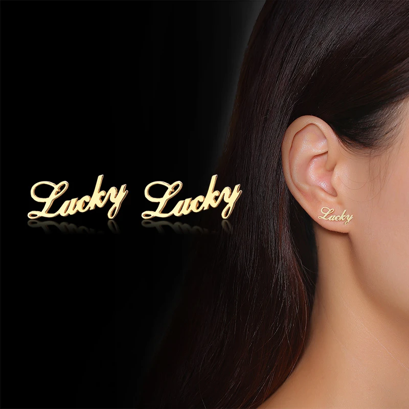

Vnox Personalize Initial Custom Name Earrings For Women Handmade Custom Nameplate Anti Allergy Stainless Steel Stud Earrings