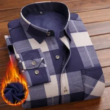 Feitong/Клетчатая Мужская рубашка с принтом; сезон зима-осень; Blusas; мужская деловая Повседневная Облегающая рубашка с длинными рукавами; уличная одежда; Теплые Топы