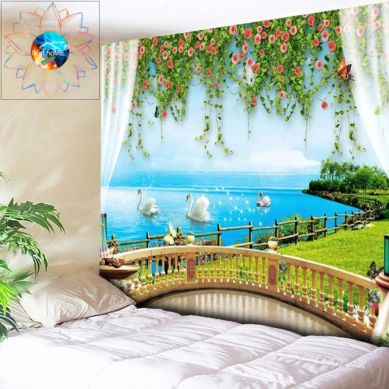 

Psychedelic Tapestry Flowers Boho Decor Mandala Wall Hanging Hippie Wall Tapestry Outside the Window Sea Bedroom Dorm Wall Art