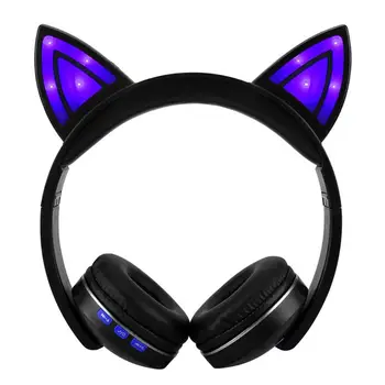 

Bright Light Cat Ear Headphones Bluetooth Wireless Cat Ear Foldable Stereo Gaming Headset for PC Gamer