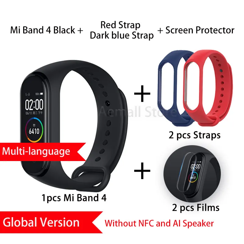 GLRedDarkblue Глобальная версия Xiaomi mi Band 4 смарт-браслеты mi band 4 браслет пульсометр фитнес 135 мАч цветной Bluetooth 5,0 китайская версия - Цвет: GLRedDarkblue