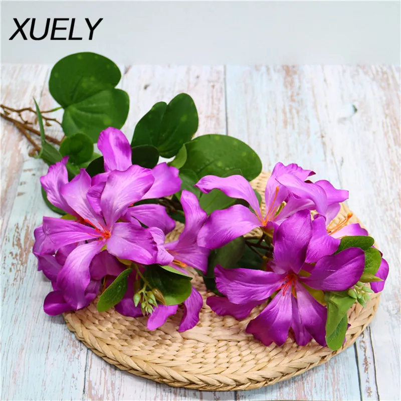 92cm 2 Fork Bauhinia Simulation Wedding Room Hotel Floor Windows Floral Soft Decoration Plants Red Flower | Дом и сад