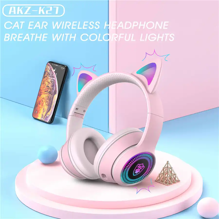 かわいい猫耳のヘッド耳ワイヤレスbluetoothヘッドセットled発光ゲームイヤホンとマイクキッズ子供用 Bluetooth イヤホン ヘッドホン Aliexpress