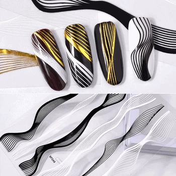 

Manicure Nail Art Decorations Gold Metal Wave Strip 3D Nail Sticker Black Silver Multi-size Lines Adhesive Transfer Sticker