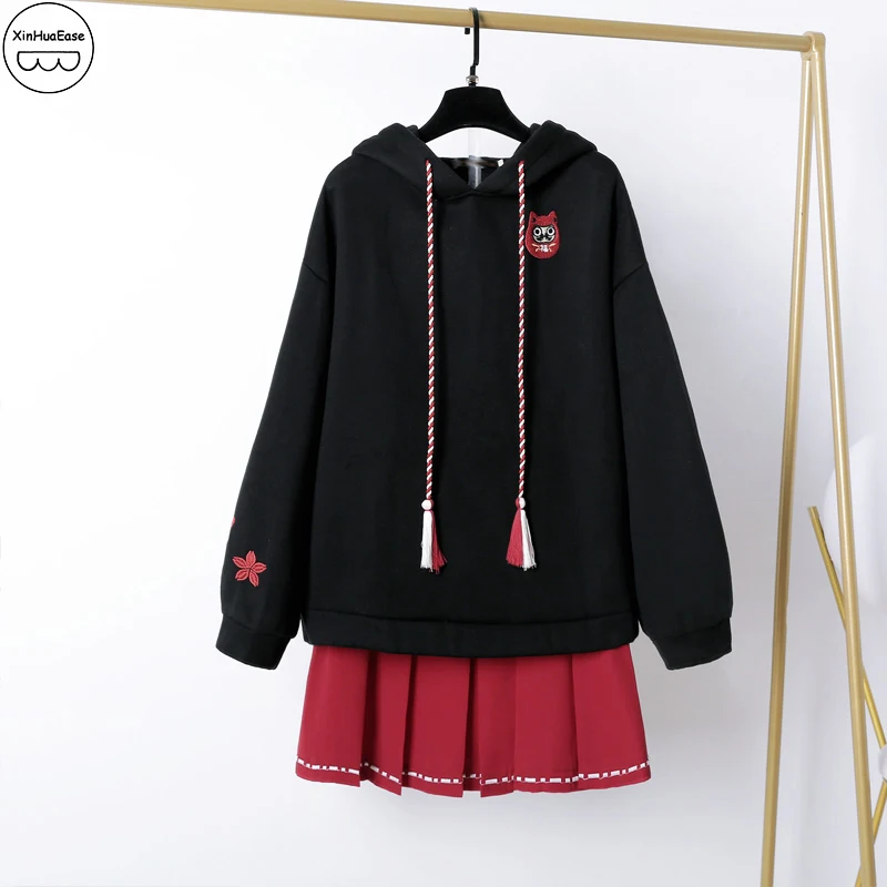 

XinHuaEase Japanese Chinese Clothing National Style 5XL 100kg Autumn Suit Women's Long Sleeve Sweatshirt Skirts Plus Size Fox