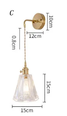 Стеклянная настенная лампа, прижимающая линию, прозрачная настенная бра, освещение, нордический настенный светильник, медный настенный светильник, Прозрачный Абажур для спальни - Lampshade Color: C