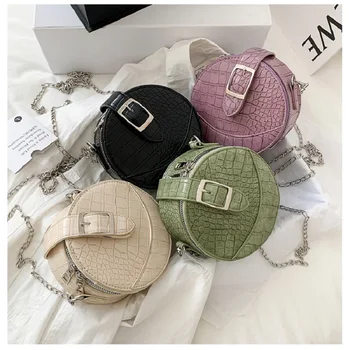 

Mini Alligator Pattern Circular Summer Bags Summer Retro Crossbody Women Chain Messenger PU Leather Coin Purse Shoulder Handbag