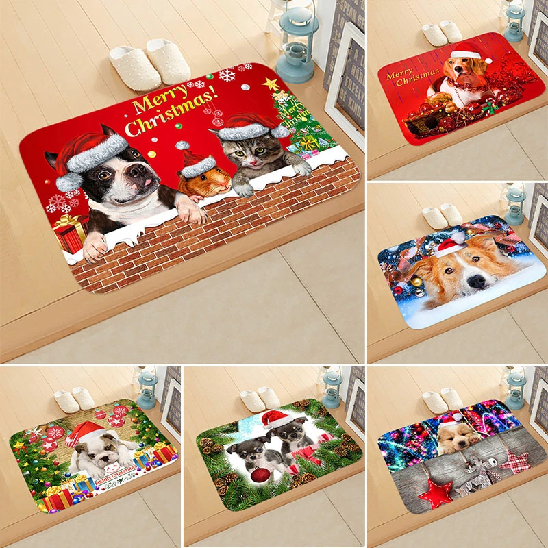 

3D Christmas Doormat Kawaii Dog Printed Carpet Anti-slip Floor Mat Outdoor Rugs Kitchen Front Door Mats Xmas Tapete Para Sala