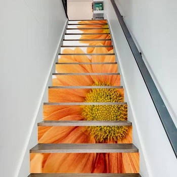 

13 Pcs Decals Mural Two Yellow Flower Step Stair Sticker Self Adhesive Waterproof Paper Poster For Print Art Picture Home Deco